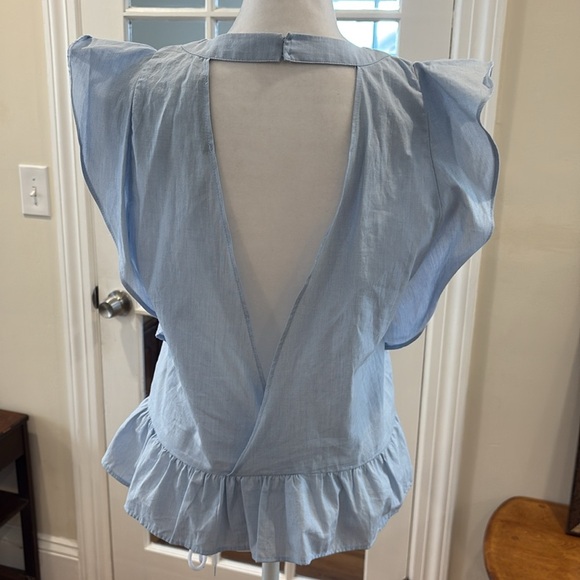 Zara Basics cotton Embroidered Blue Ruffle Sleeve Top. Size S - Picture 5 of 9